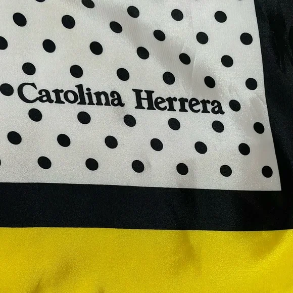 Carolina Herrera Yellow and Black Polka Dot Scarf - Picture 2 of 12
